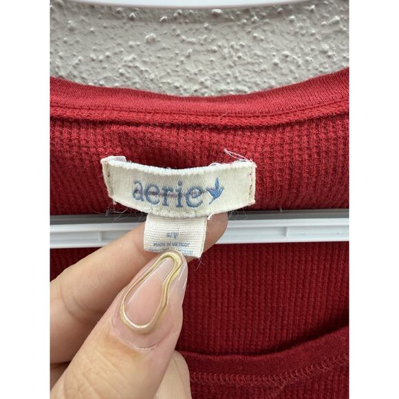 Aerie Womens Shirt Size Small Red Waffle Knit Long Sleeve - Picture 3 of 10